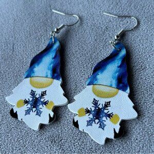 Winter Gnome ~ Leather Earrings ~ Brand New